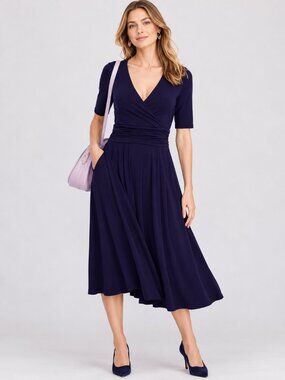 Boden Navy Kassidy Jersey V-Neck Midi Dress Sz 16-18R